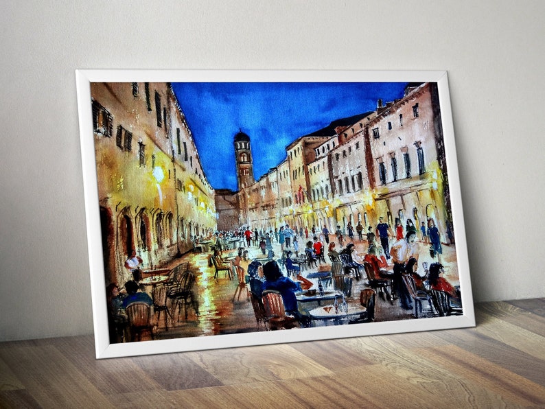 Croatia cityscape Dubrovnik print Digital watercolor Dubrovnik | Etsy