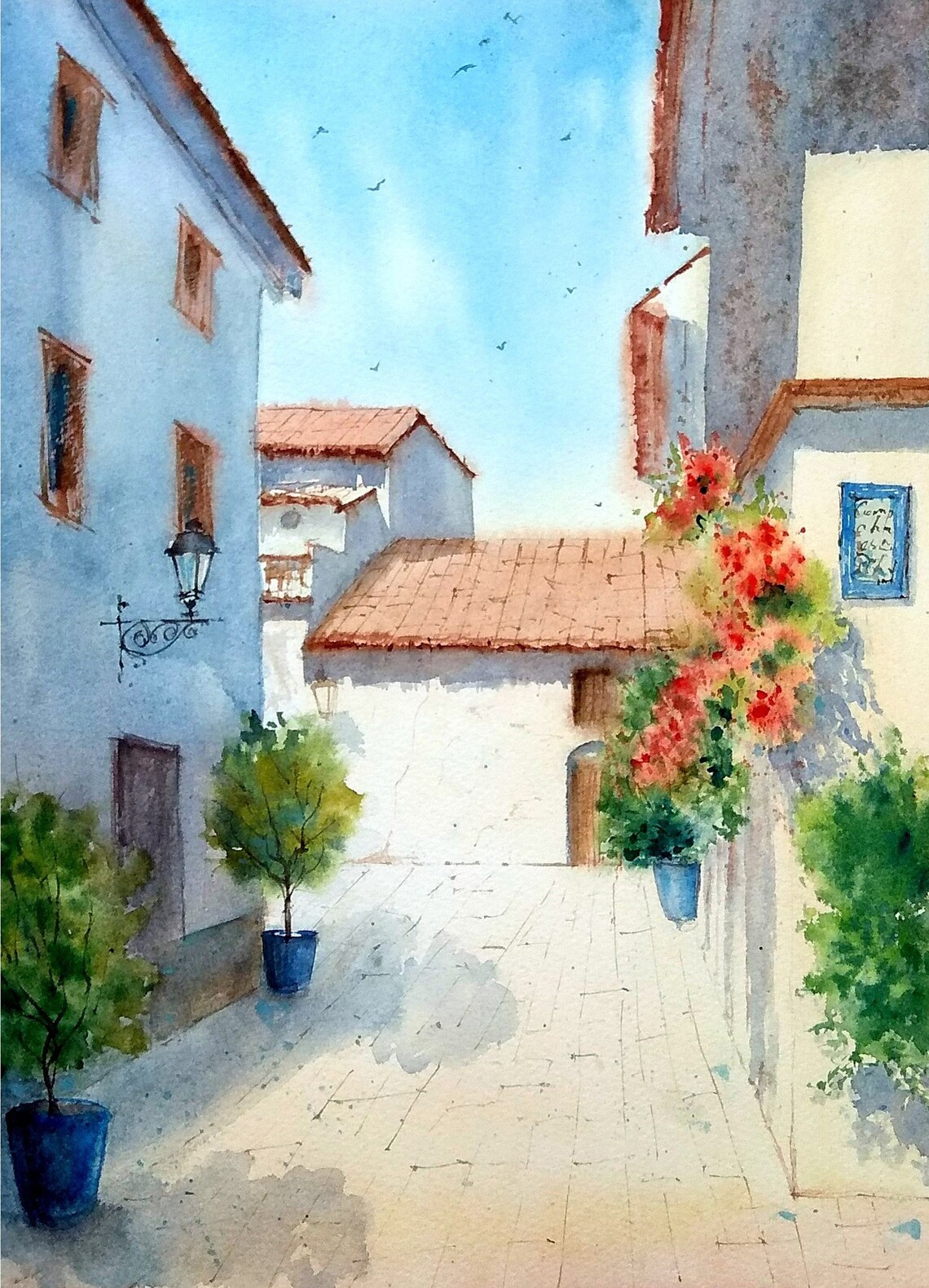 Spain watercolor print Andalusia painting Spanish cityscape Etsy