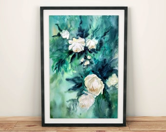 Floral art print downloadable art Botanical wall art digital download Rose wall art prints Floral painting Botanical print