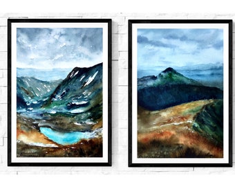 Set of 2 prints Nordic art digital print Ladscape wall art Watercolor landscape print digital download Mountain nordic wall art prints