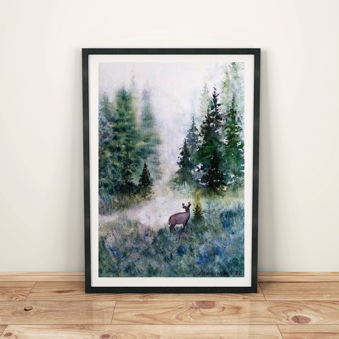 Foggy Forest Wall Art Prints Digital Download Deer Print Misty Forest ...