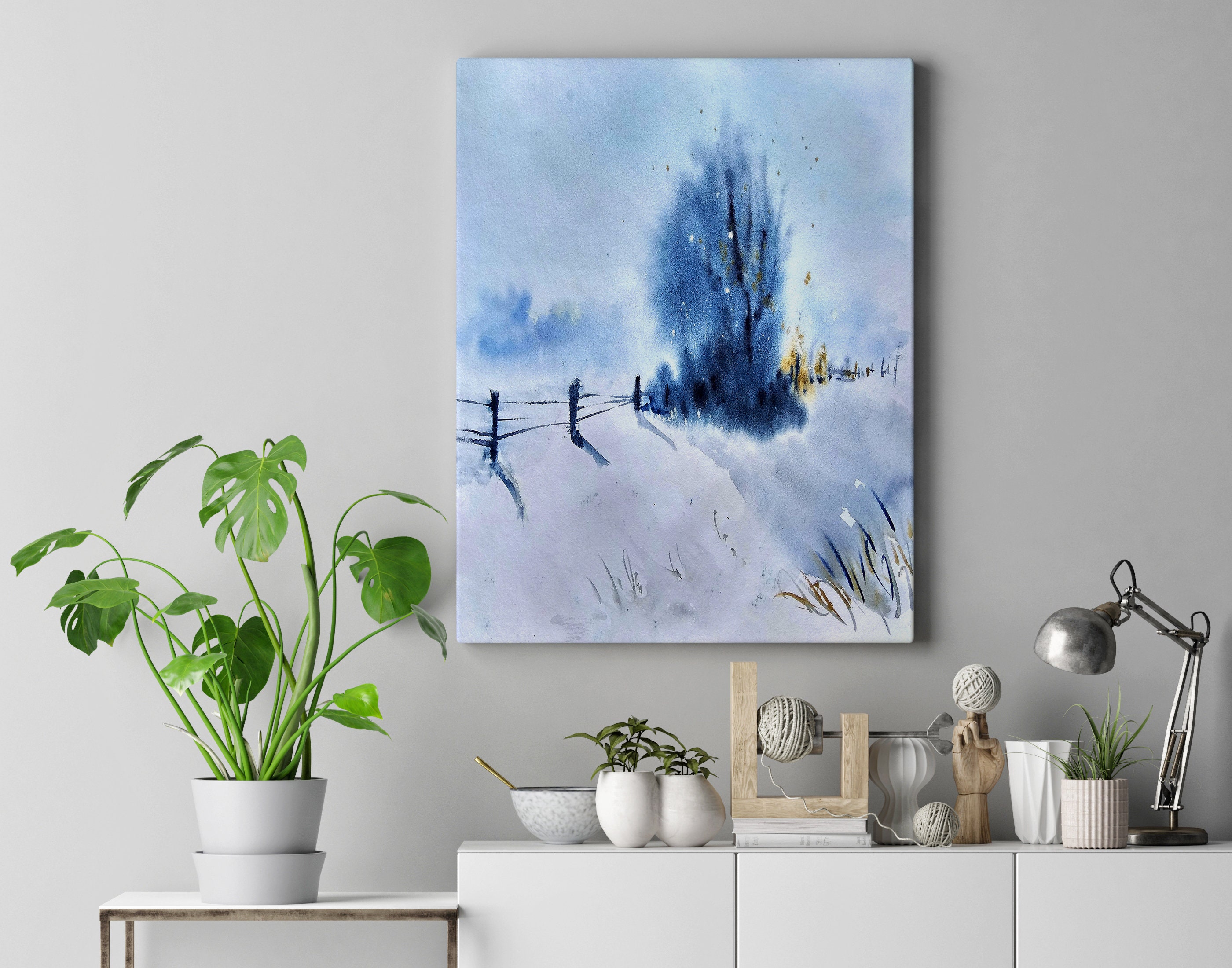 Abstract winter wall art Winter scene landscape Winter Etsy