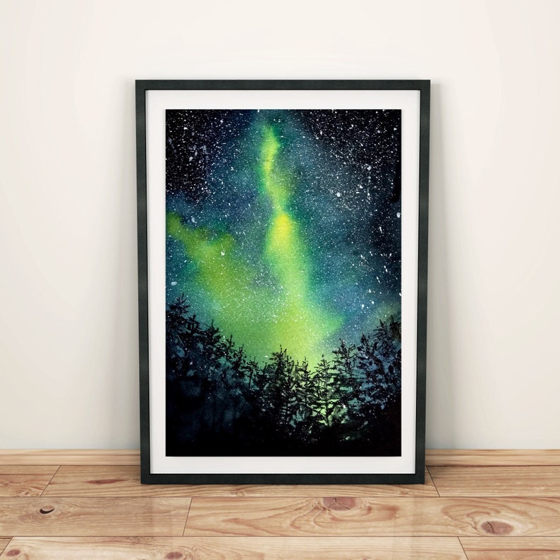 Northern lights art print digital download Aurora digital print downloadable art Polar lights wall art Night Sky print Aurora printable art image 1