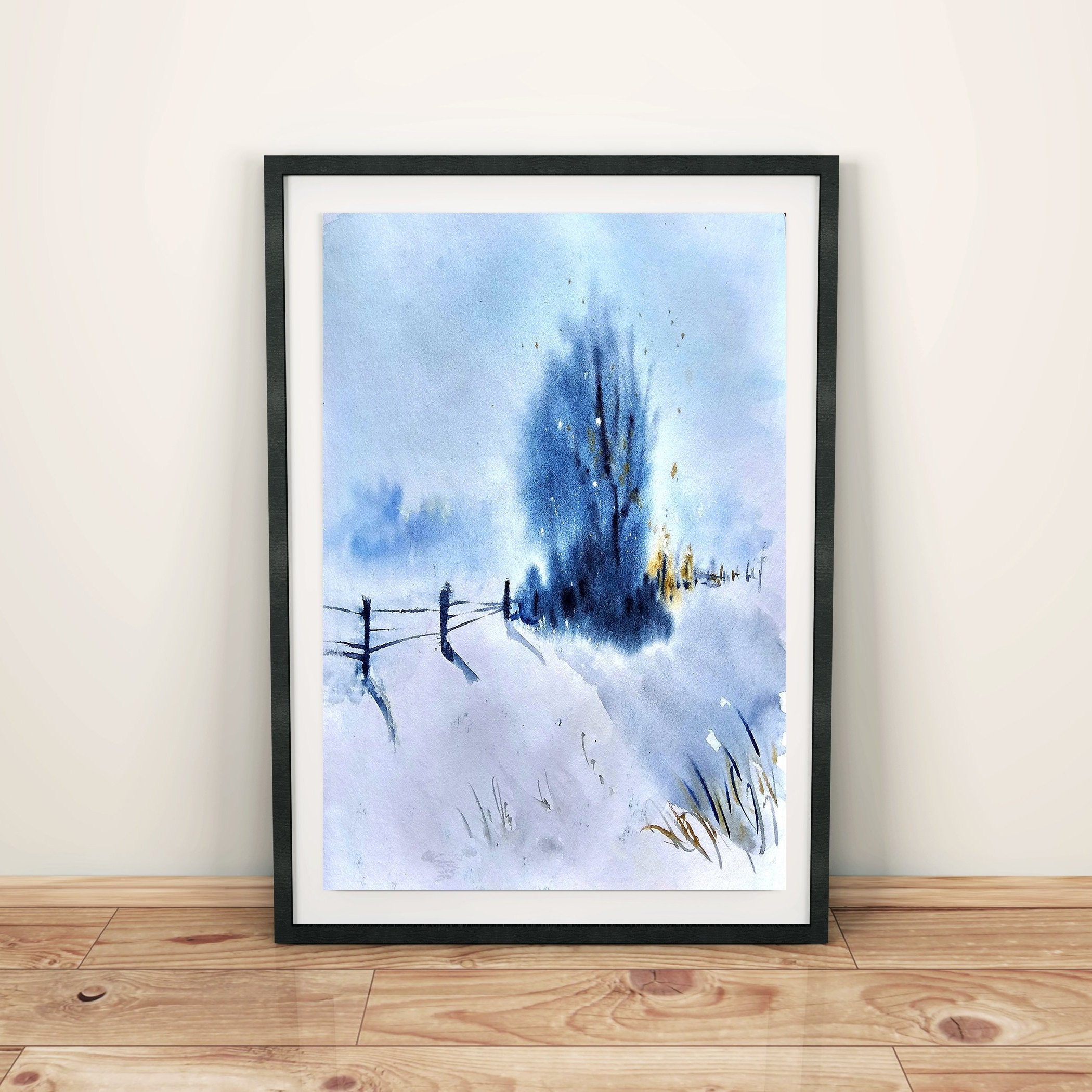 Abstract winter wall art Winter scene landscape Winter Etsy