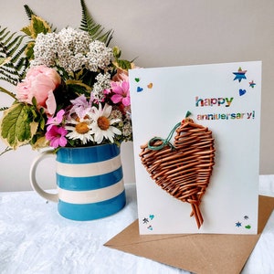 Anniversary card with willow heart & rainbow lettering, perfect for 9th wedding anniversary