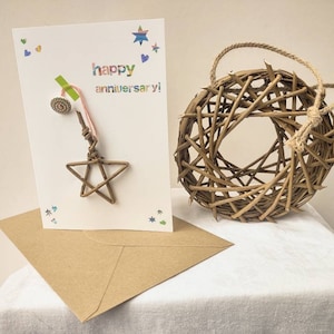 Willow wood 9th anniversary gift set, handmade bird feeder and card with willow star