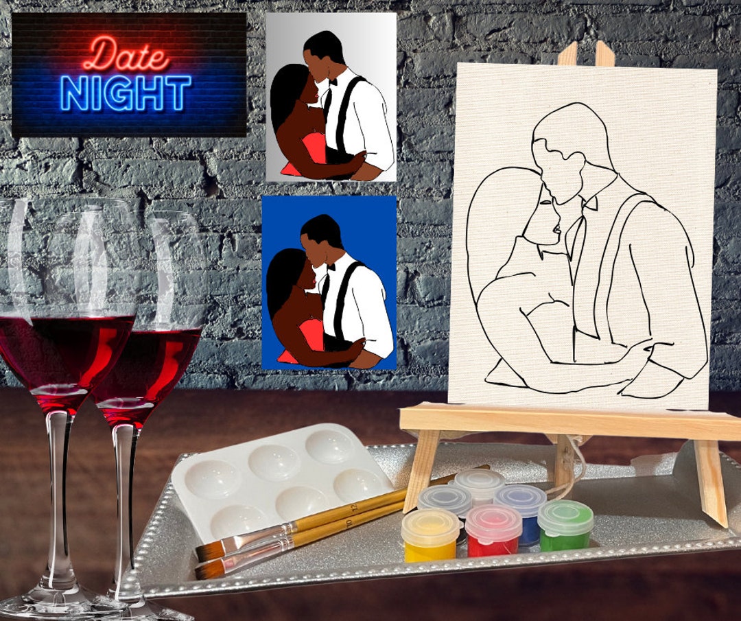 Sip and Paint Date Night Kit for 2 Paint Kit for Couples Etsy