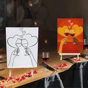 Date night kit, Couples gift,  PreDrawn Canvas, Anniversary gift, Wedding Gift, Couples Activity art Set, Love Date night Paint kit