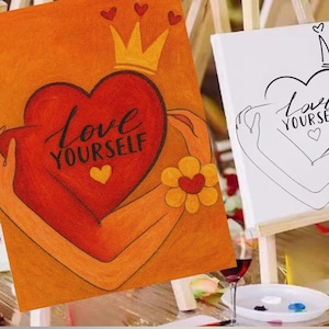 DIY Paint and Sip Kit: Love Yourself Theme, Acrylics, 8x10 Canvas Love Yourself 1