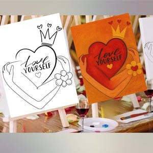 DIY Paint and Sip Kit: Love Yourself Theme, Acrylics, 8x10 Canvas image 5