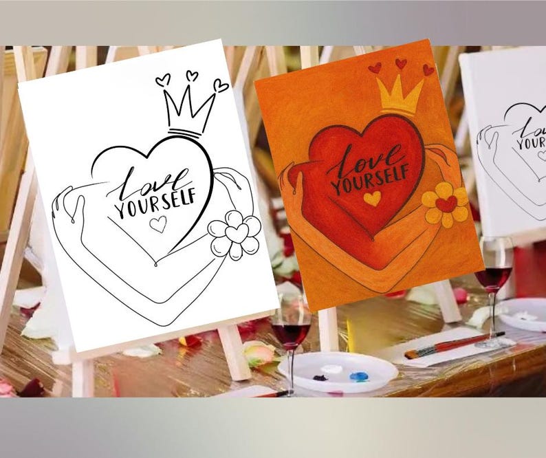 DIY Paint and Sip Kit: Love Yourself Theme, Acrylics, 8x10 Canvas image 5