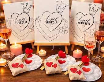 DIY Paint and Sip Kit: Love Yourself Theme, Acrylics, 8x10 Canvas
