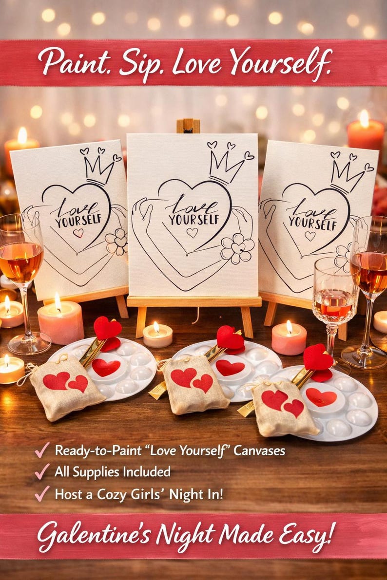 DIY Paint and Sip Kit: Love Yourself Theme, Acrylics, 8x10 Canvas image 1