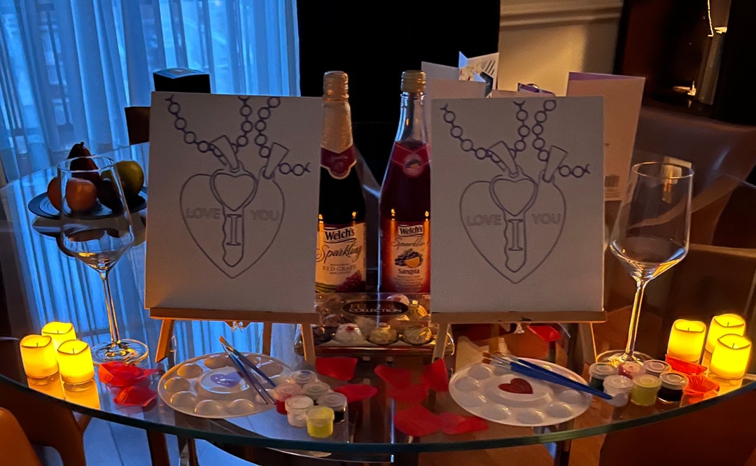 Couples Sip and Paint at Home, Date Night Paint Kit, Anniversary Sip