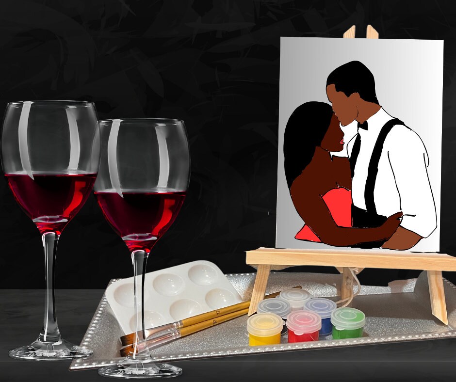 Sip and Paint Date Night Kit for 2, Paint Kit for Couples, Date Night