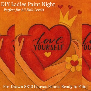 DIY Paint and Sip Kit: Love Yourself Theme, Acrylics, 8x10 Canvas image 2