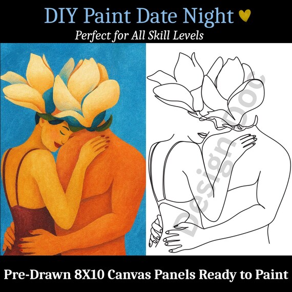 Couples Date Night Paint Kit: Sip and Paint Canvas Set