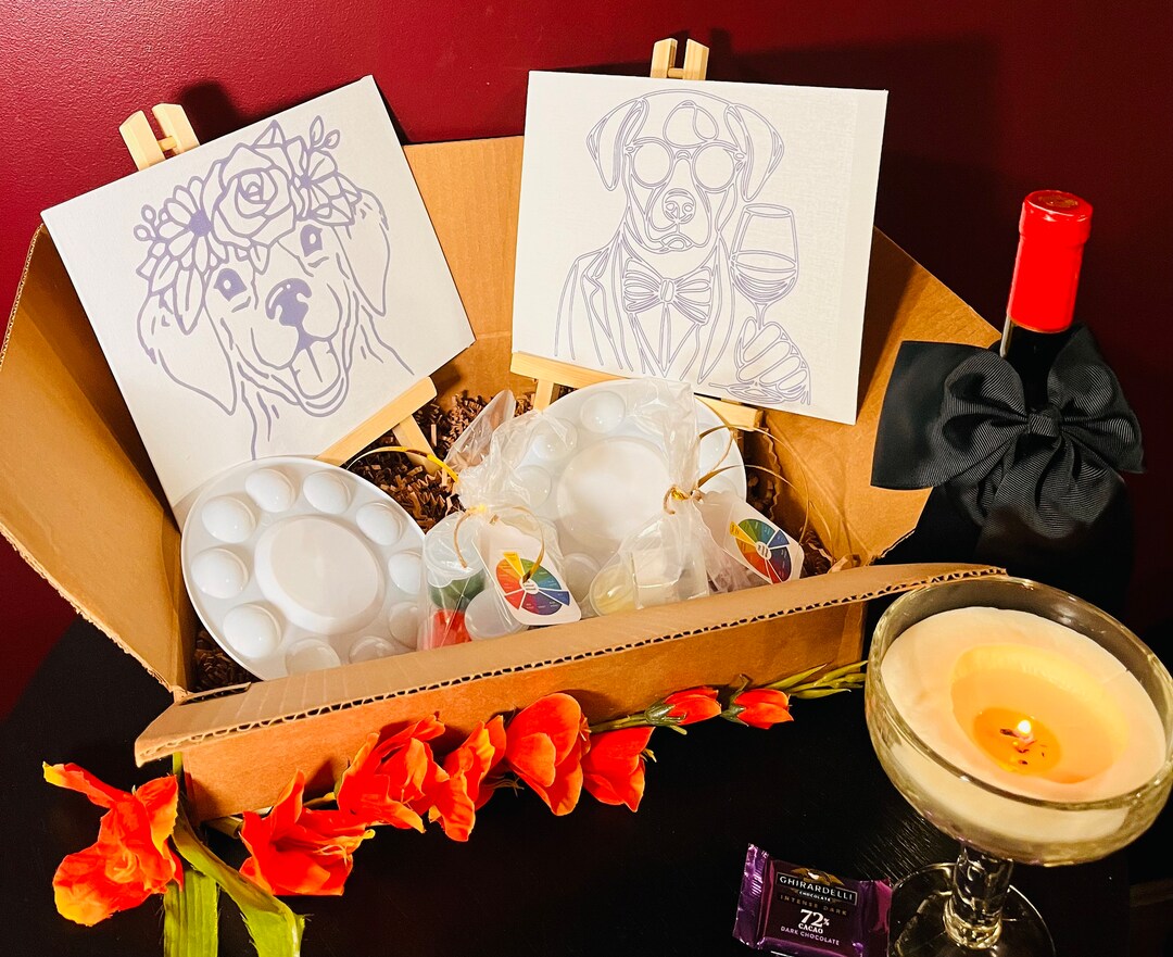 Dog Lovers Date Night Paint Kit for Couples, Sip and Paint Canvas