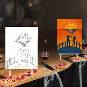 Date night kit, Couples gift,  PreDrawn Canvas, Anniversary gift, Wedding Gift, Couples Activity art Set, Creative Date night Paint kit,