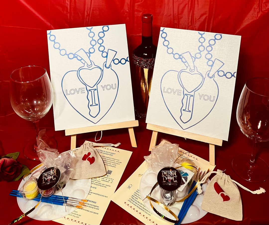 Couples Sip and Paint at Home, Date Night Love Paint Kit, Anniversary