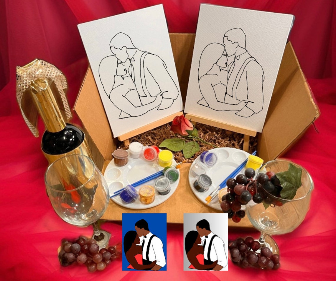 Sip and Paint Date Night Kit for 2, Paint Kit for Couples, Date Night