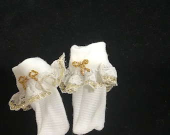 Chaussettes des Fêtes OOAK BABY pour poupées avec détails dorés (différentes tailles disponibles)