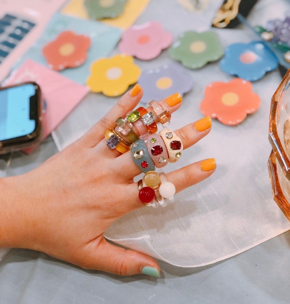Summer Ring Rhinestone Resin Acrylic Ring Aesthetic Etsy