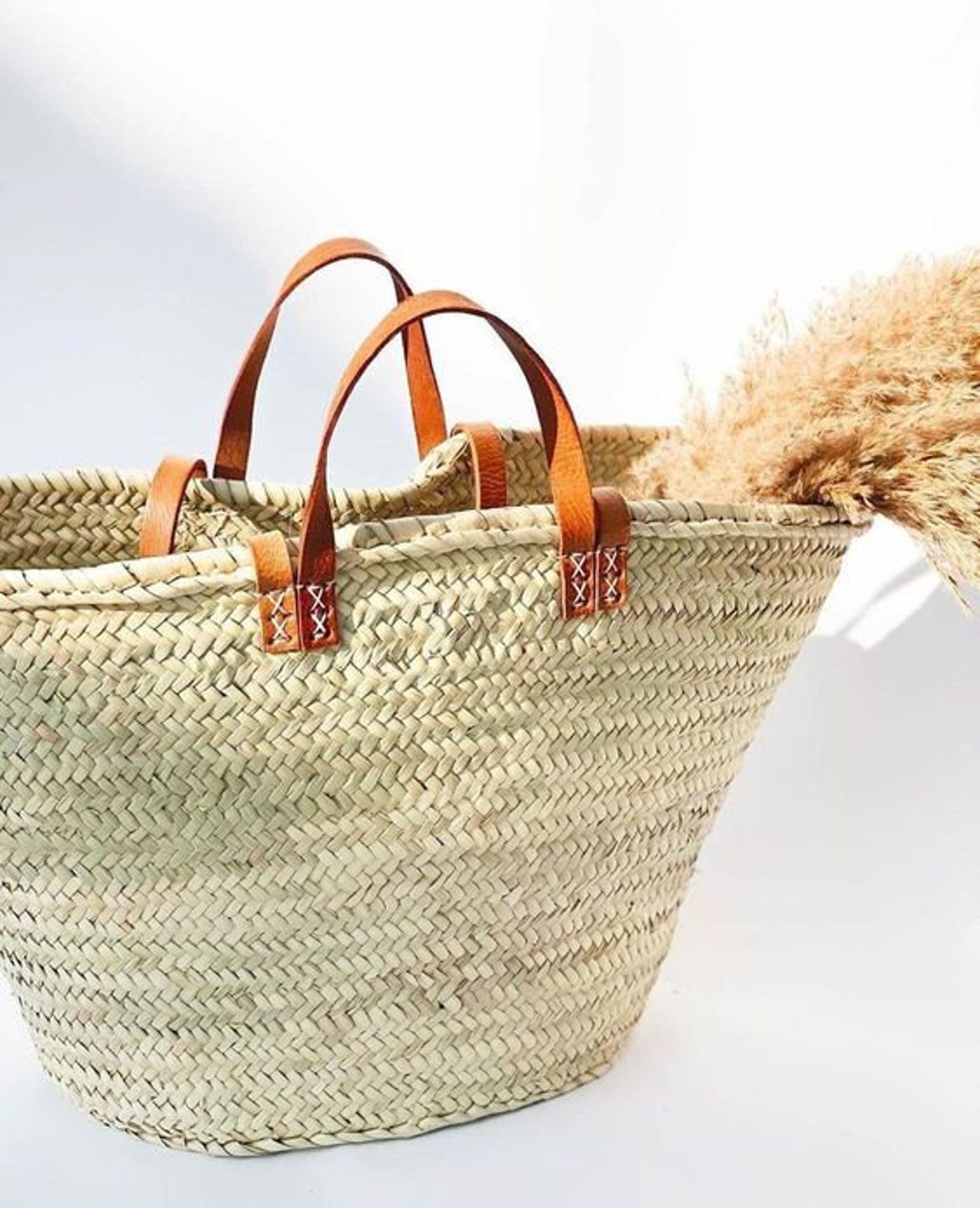 STRAW BAG Handmade With Leather French Market Basket French | Etsy