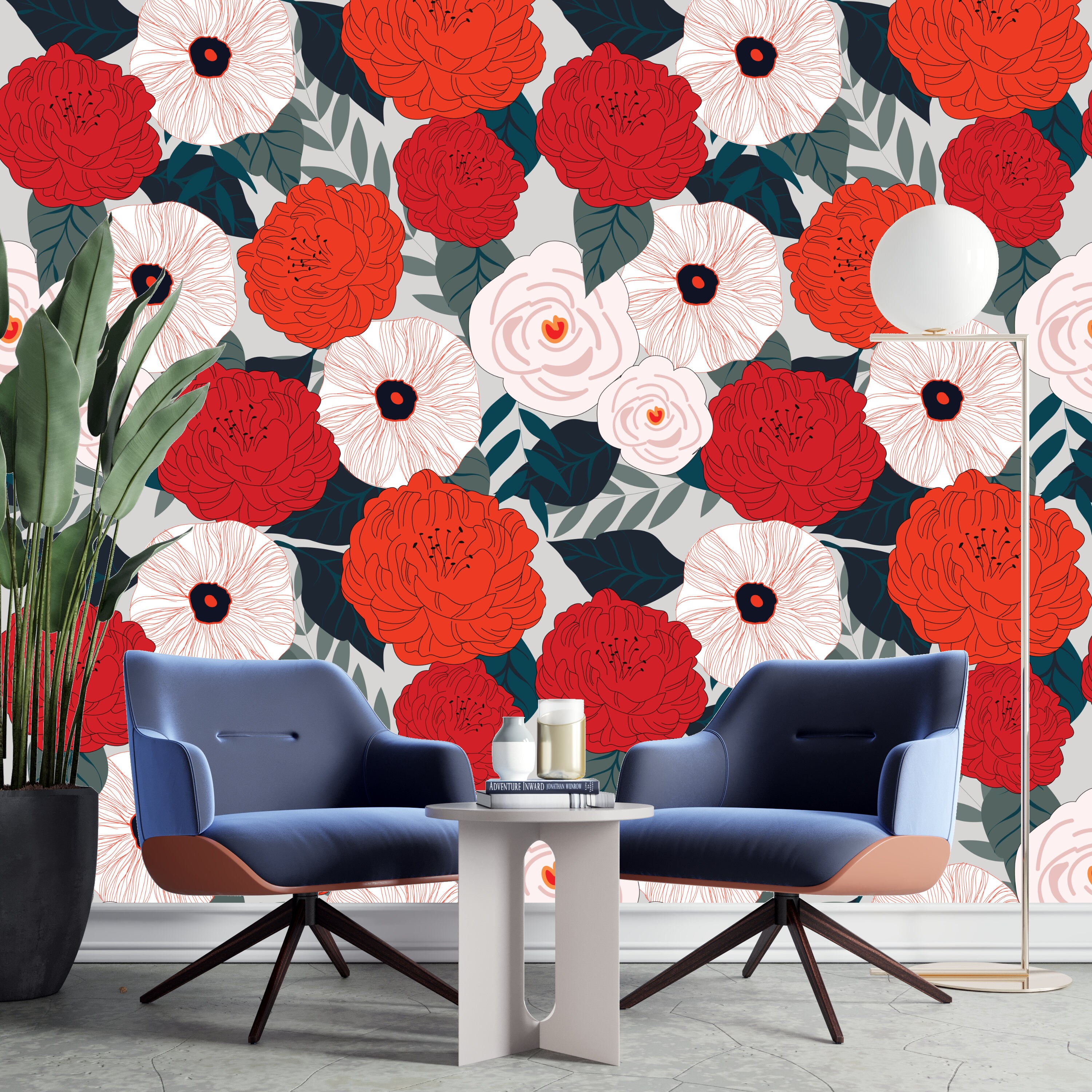 Red Floral Peel And Stick Wallpaper / Red Barrel Studio Pamphile