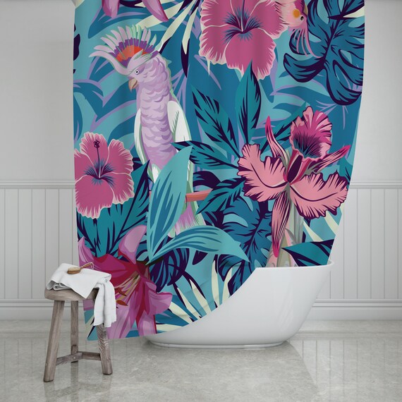 Watercolor Parrots Tropical Leaves Shower Curtains Bathroom Waterproof Polyester