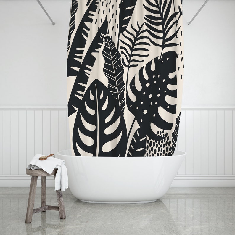 Black and Beige Tropical Shower Curtain // Bathroom // Etsy