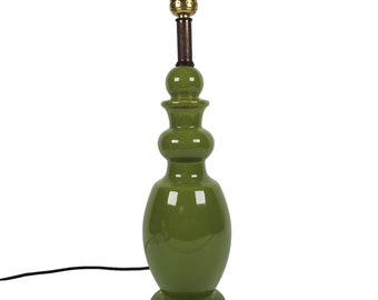 Vintage Mid Century Ceramic Table Lamp Olive Avocado Green Mod Light Mcm Bobbin