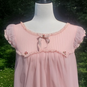Vintage Pink Babydoll Negligee Nightgown Lingerie Sheer Double Layer Dorsay Sz S