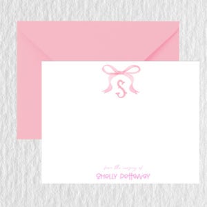 Baby Girl Stationary  Girl Monogram Stationary  Girls Notecard Set  Monogram Notecards  Baby Shower Notecard  Girl Birthday Gift Preppy Bow