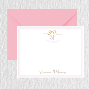 Girl Monogram Stationary Girls Notecard Set Monogram Notecards Baby Shower Girl Stationary From the Nursery of Cards Preppy Bow Stationery