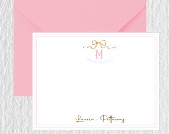 Girl Monogram Stationary Girls Notecard Set Monogram Notecards Baby Shower Girl Stationary From the Nursery of Cards Preppy Bow Stationery
