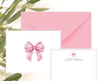 Polka Dot Bow Stationery Cards  Girls Thank You Cards  Baby Shower Gift  From the Nursery of Cards  Girl Personalized Notecards Pink Nursery