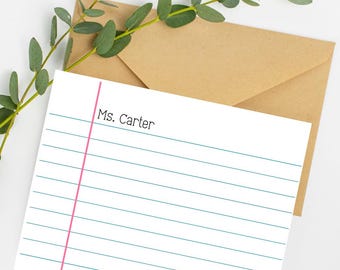 Customized Teacher Back to School Stationery Notebook Paper Set Personalized Teacher Note Cards Teacher Educator Appreciation Gift