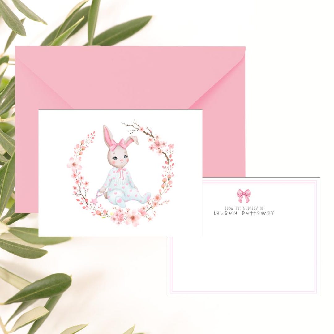 Bunny Baby Girl Stationery Rabit Bunny Thank You Cards Baby Shower Gift ...