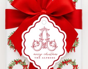 Personalized Gift Tag Christmas Wrapping Holiday Present Label Personalized Monogram Family Name Custom Tags Watercolor Wreath Design