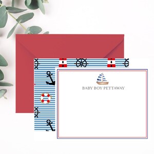 De la pépinière des cartes | de remerciements nautiques pour baby shower – Thème voilier | Recto-verso | Cadeau baby shower | Carte de correspondance personnalisée
