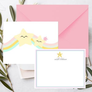 Set di cancelleria personalizzato per ragazze con stelle e arcobaleno - Biglietti di auguri personalizzati, cancelleria arcobaleno carina / Carta da lettere personalizzata per bambini