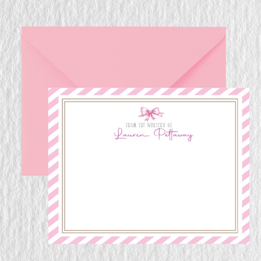 Baby Girl Stationary | Baby Shower Thank You Cards Elegant Pink Bow ...