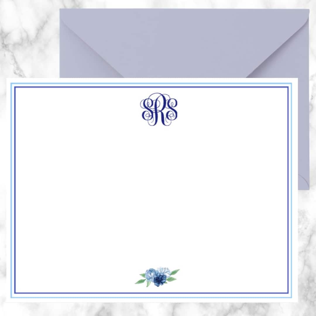 Personalized Notecard Set Monogram Flat Cards Set of Flat Cards ...