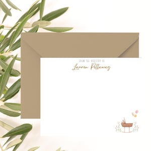 Cartes de papeterie Baby Basinett | de remerciements pour filles | Cadeau baby shower | De la pépinière des cartes | Remerciements | Personnalisé