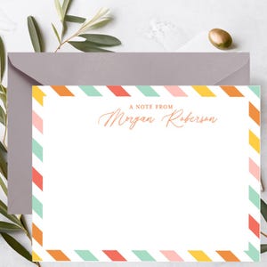 Personalisiertes Briefpapier Set, Dankesnotizen, personalisiertes Grußkarten Set, Preppy Stationery, bunte Borte
