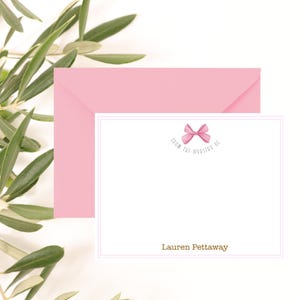 de papeterie roses pour filles avec noeud | De la pépinière des cartes | de remerciements pour filles | de remerciement pour baby shower | Cartes de correspondance personnalisées