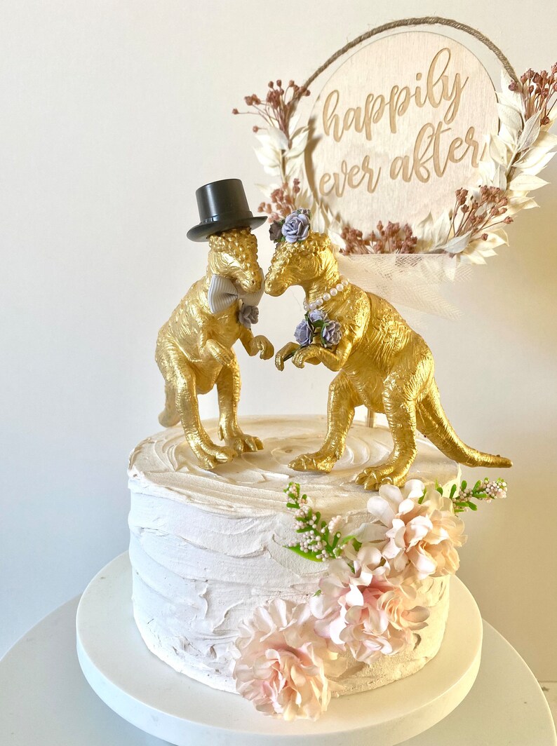 Gold Dinosaur Wedding Cake Toppers Dinosaur Cake Topper Etsy UK