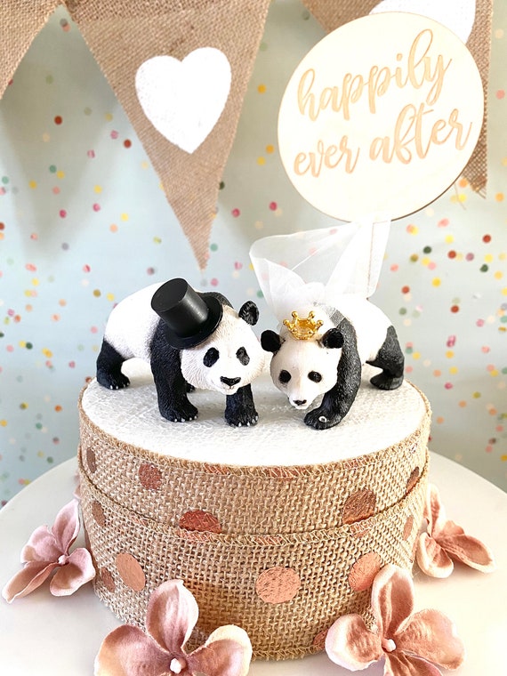 Panda and Dragon Wedding Cake Topper, Animal Wedding Cake Figurine