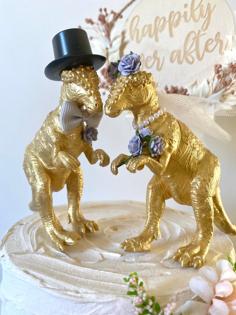 Gold Dinosaur Wedding Cake Toppers Dinosaur Cake Topper Etsy UK